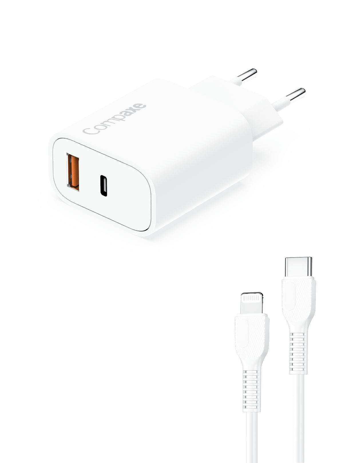 COMPAXE CTA-350 TI 35W 5V TYPE C TO TYPE C 3A ADAPTÖR Beyaz KABLOLU SET