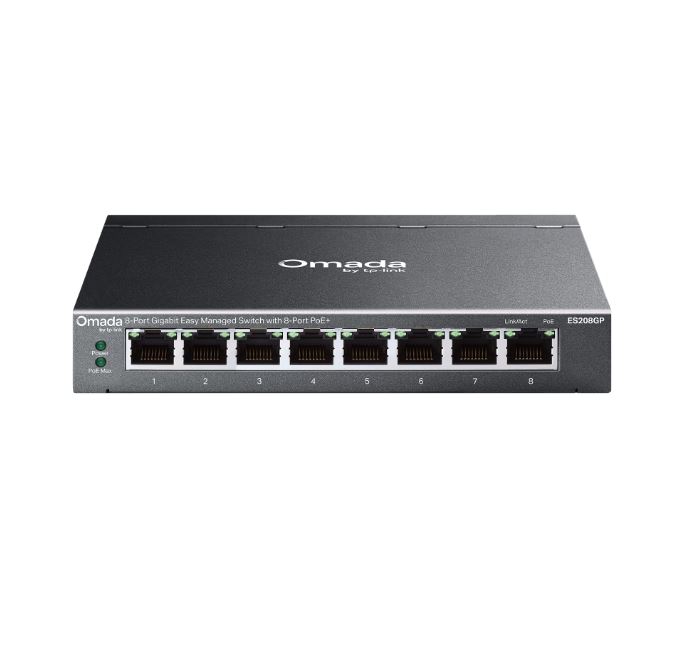 TP-LINK OMADA ES208GP 8 port Gbit 8 Port PoE+ 64W Desktop Yönetilebilir Çelik Kasa Switch