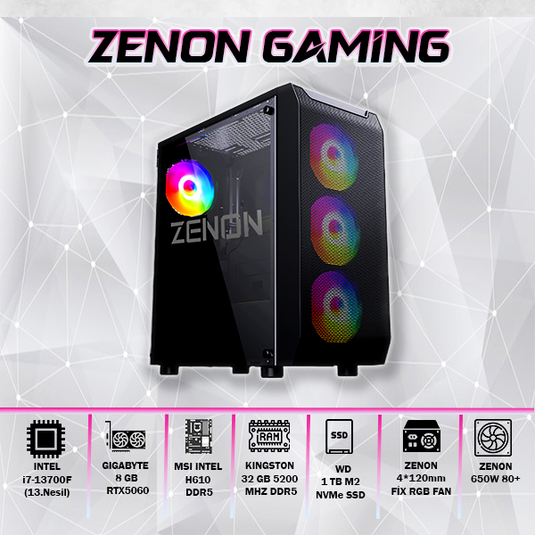 ZENON Gaming ZG-151 i7-13700F 32GB 1TB SSD 8gb RTX5060 DOS Masaüstü Oyun Bilgisayarı (3 Yıl Garanti)