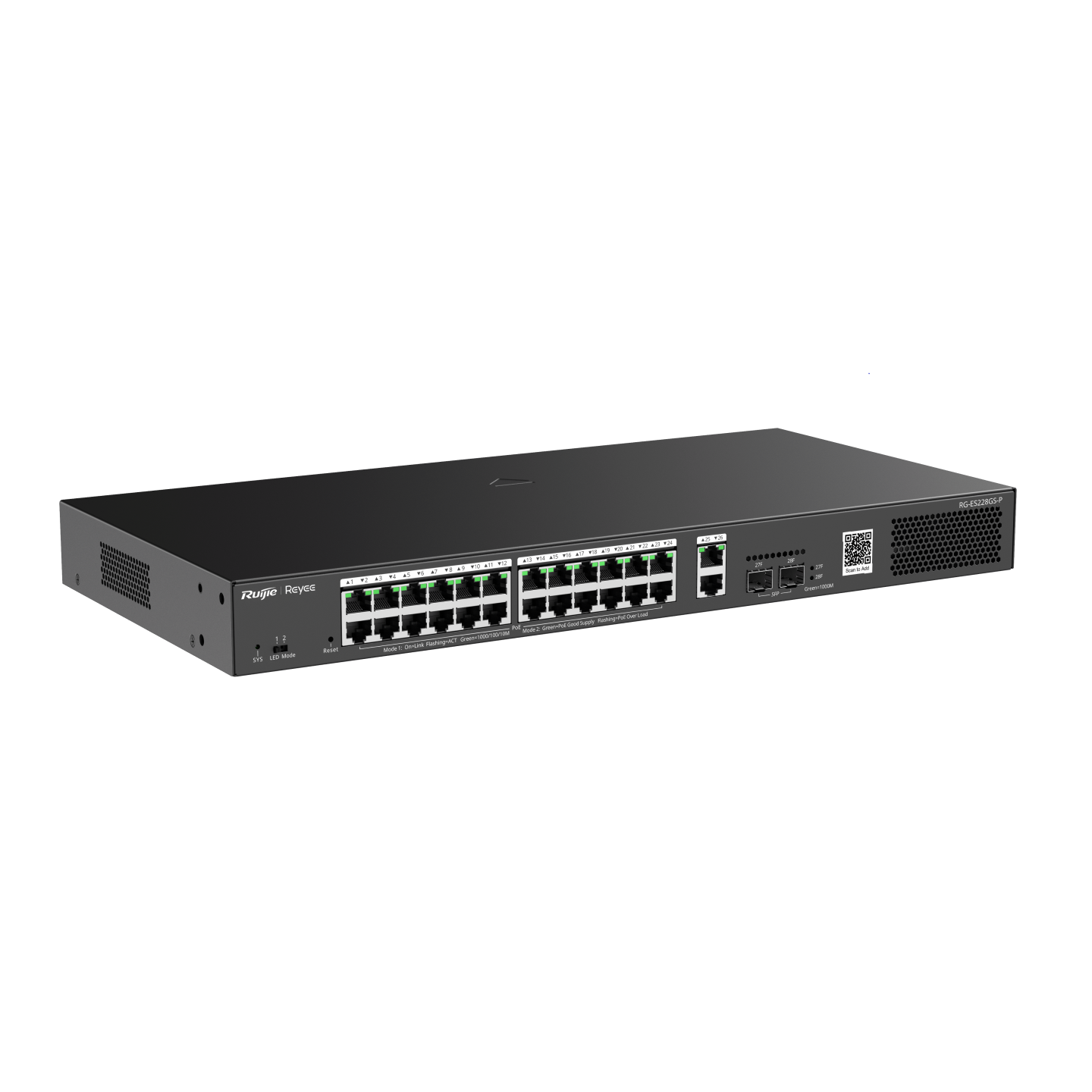 RUIJIE-REYEE RG-ES228GS-P 24 Port 10/100/1000 Yönetilebilir (L2) 2 SFP Rack mount 24 Adet Poe 370W Switch