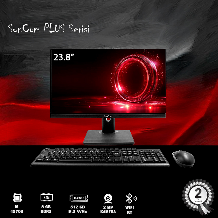 SUNCOM Plus 4G-P03 i5-4570S 8GB 512GB SSD 23.8" Siyah DOS AIO PC Pivot Ayaklı