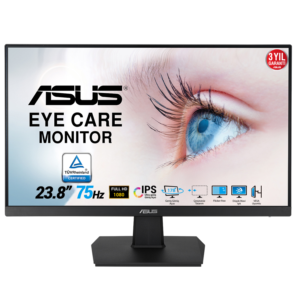 ASUS VA24EHE 23.8" LED IPS 5ms 75hz 1920x1080 FullHD VGA DVI HDMI (VESA) Siyah Monitör