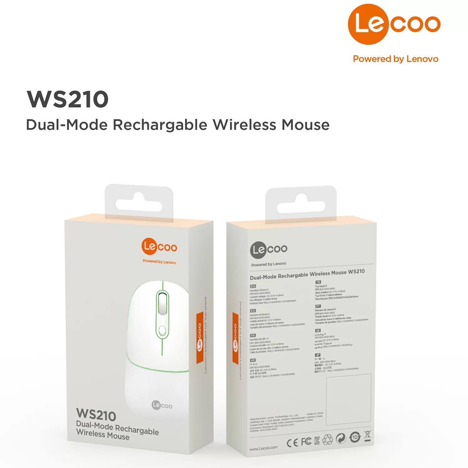 LENOVO LECOO WS210 WiFi+ Bluetooth Kablosuz 2.4Ghz Beyaz 4 Tuşlu Şarjlı Sessiz Kompakt Mouse