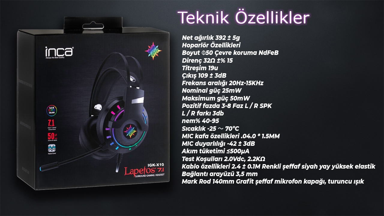 INCA IGK-X10 7.1 Surround RGB Siyah Kulaküstü Mikrofonlu Kulaklık