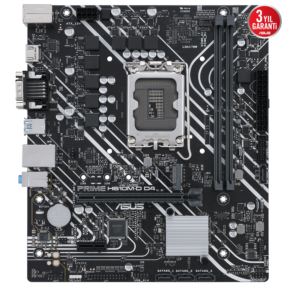 ASUS PRIME H610M-D D4 H610 DDR4 Vga GLan mATX HD DP M2 USB3.2 COM 1700p Anakart